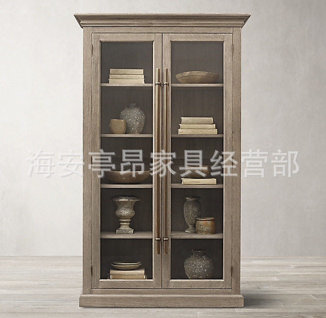 美式乡村复古轻奢简约书橱实木经典收纳储物展示柜书房别墅样板房
