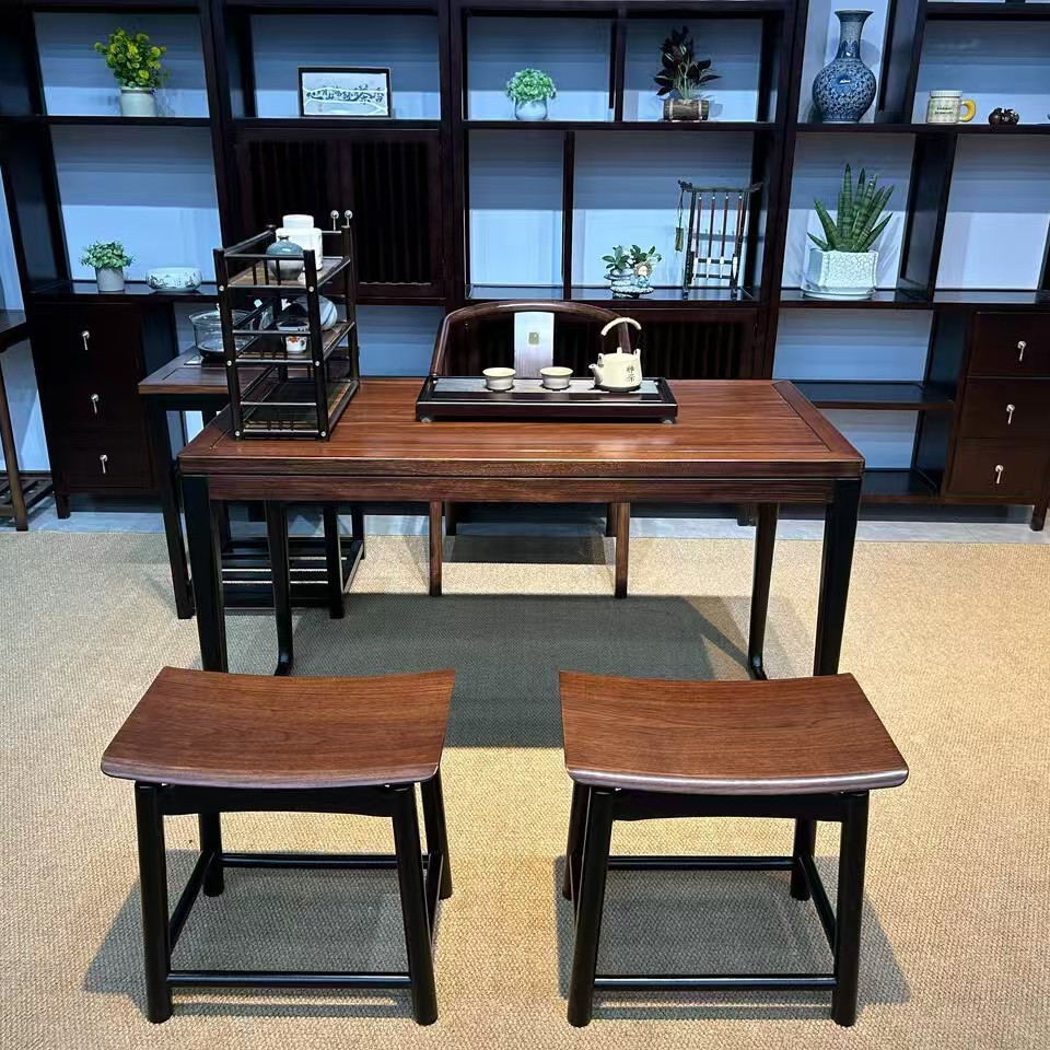 新中式南美黑胡桃木实木茶桌椅组合办公室茶台现代客厅高级感茶台图片