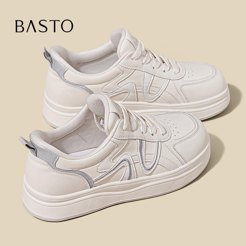 BASTO/百思图2026秋季新款鞋子厚底增高小白鞋运动休闲板鞋女款