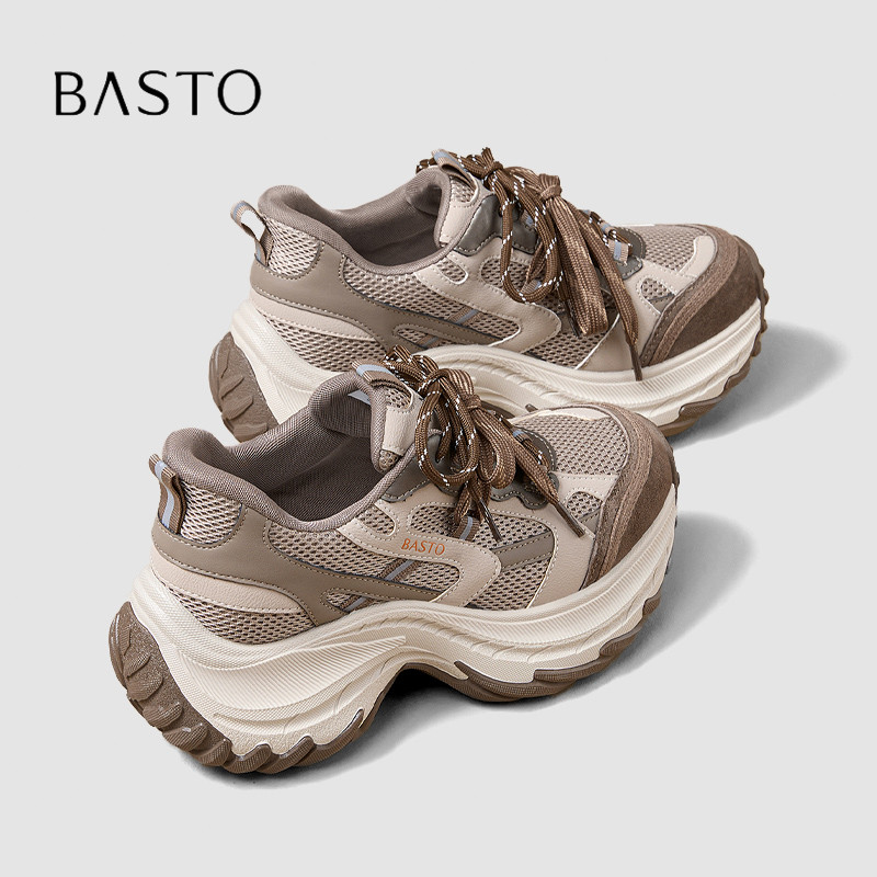 BASTO/百思图秋季美拉德拼色登山风老爹鞋女厚底增高巨好看休闲鞋