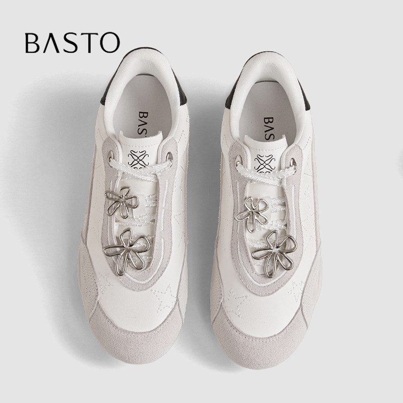 BASTO/百思图星星刺绣阿甘鞋女2026秋季新款拼色内增高运动休闲鞋