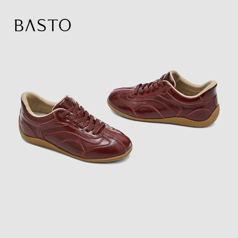 BASTO/百思图百搭复古德训鞋女酒红色内增高阿甘鞋软底休闲板鞋N