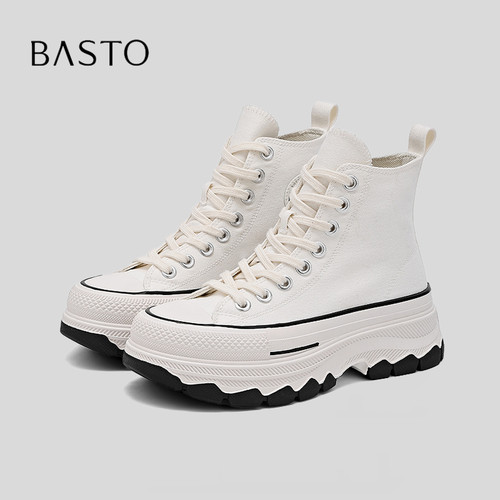 BASTO/百思图高帮百搭休闲帆布鞋