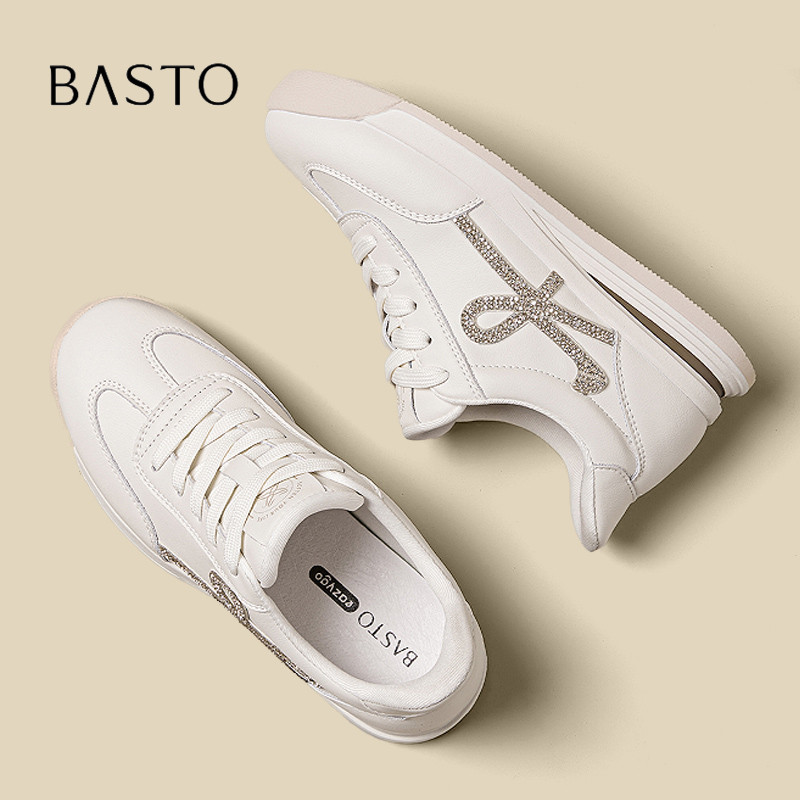BASTO/百思图通勤百搭小白鞋女秋季新款时尚休闲板鞋系带运动鞋N