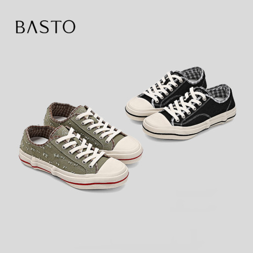 BASTO/百思图百搭格纹拼接帆布鞋