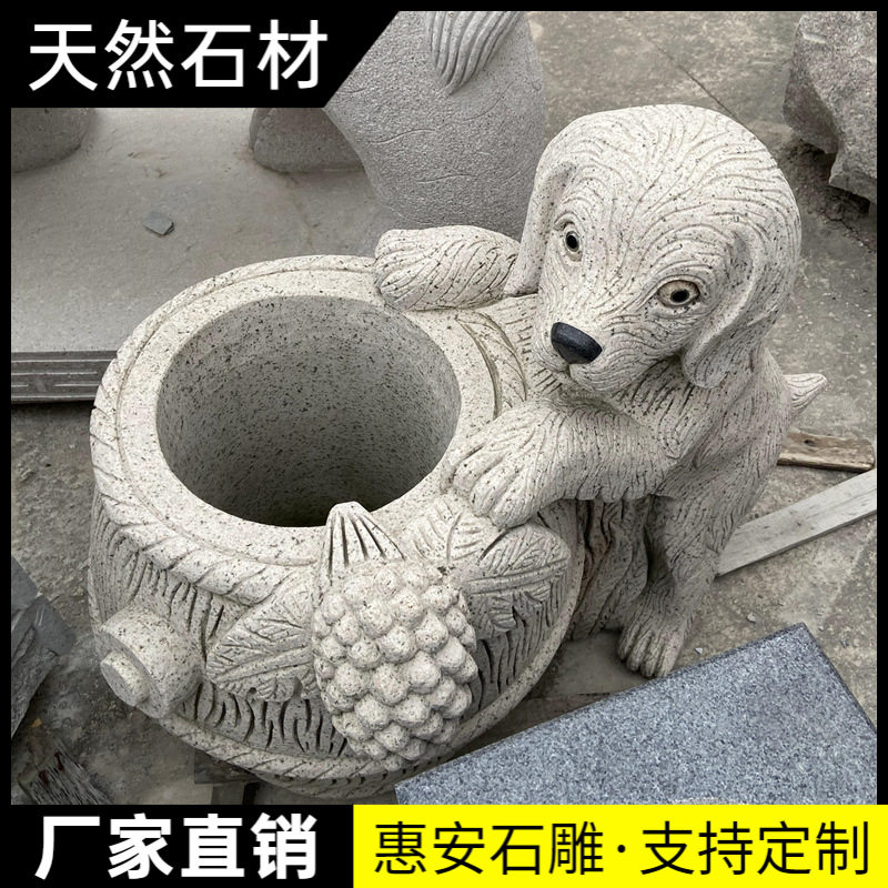 石雕仿古中式鱼缸花盆养鱼青石天然石头室外庭院大水缸荷花盆石缸图片