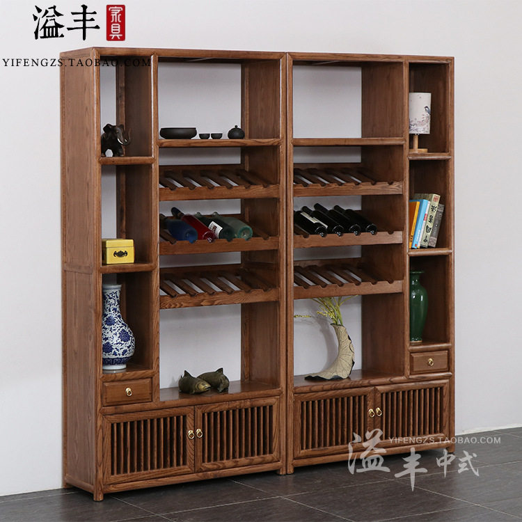 现代简约实木酒柜客厅落地式红酒架展示柜复古靠墙多功能储物柜图片
