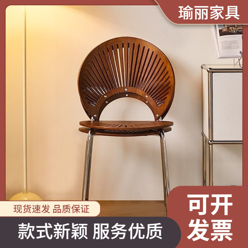 复古风实木餐椅网红铁艺耐用中古椅轻奢家用简约靠背餐桌椅子
