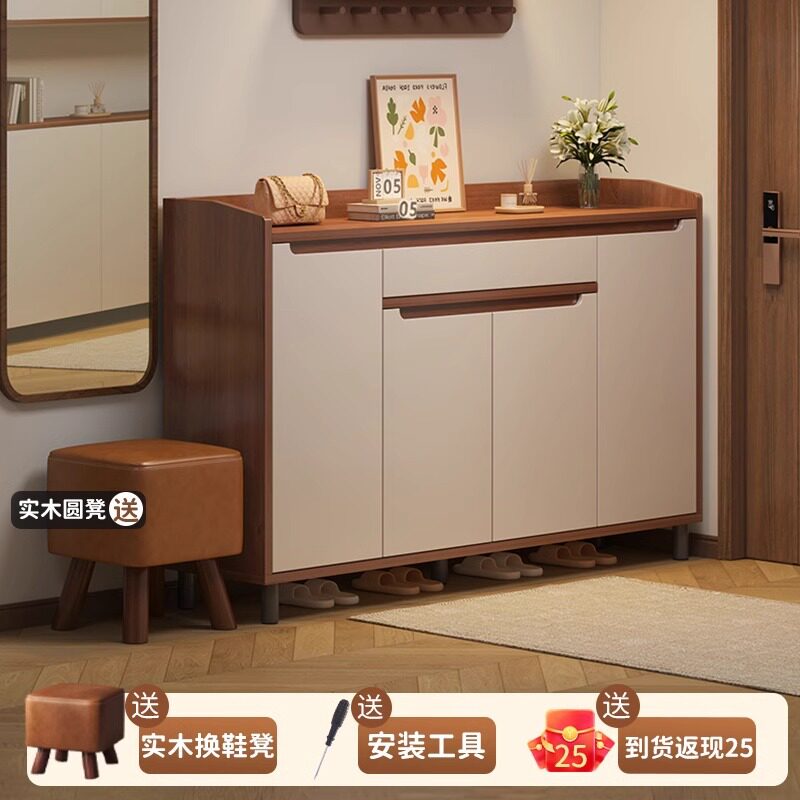实木芯鞋柜家用门口室内新款2026爆款新中式玄关柜一体储物柜鞋架图片