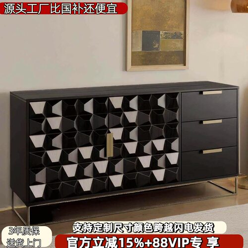 中古风烤漆实木餐边柜胡桃木色靠墙一体储物柜轻奢风入户玄关柜