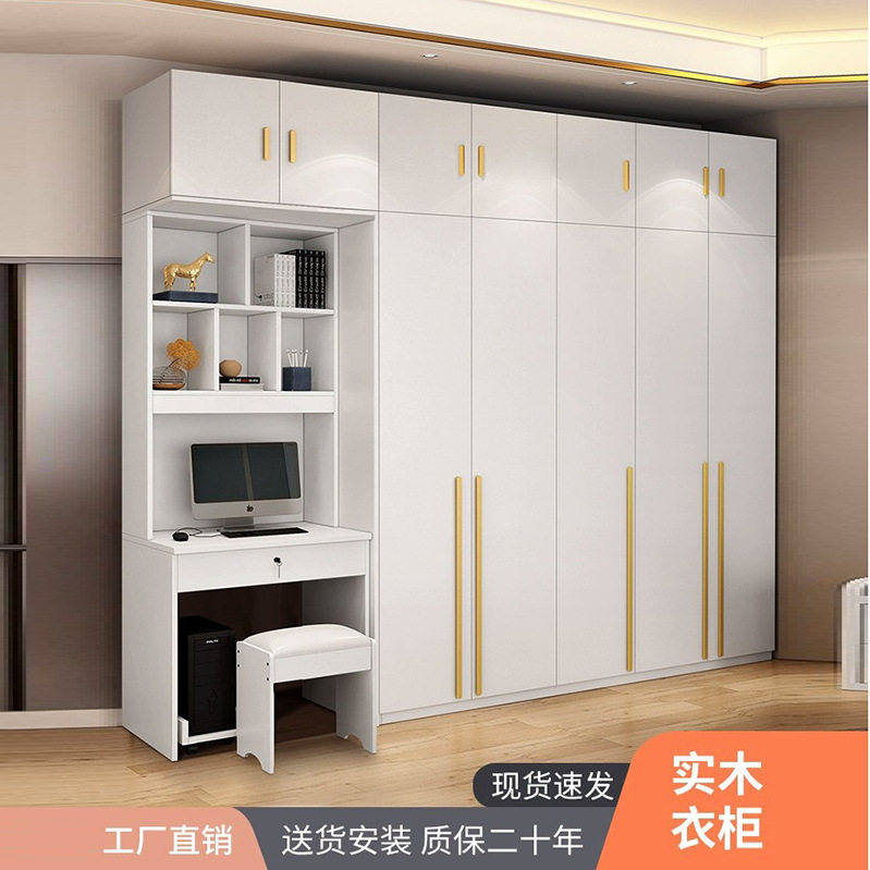 实木衣柜书桌一体组合多层生态板电脑桌书柜小户型卧室家用收纳图片