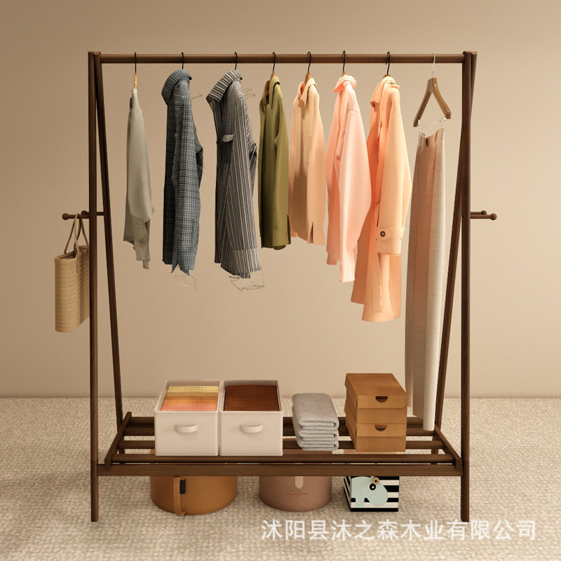卧室落地挂衣架高端实木新中式家用小型衣帽架置物架民宿展示架图片