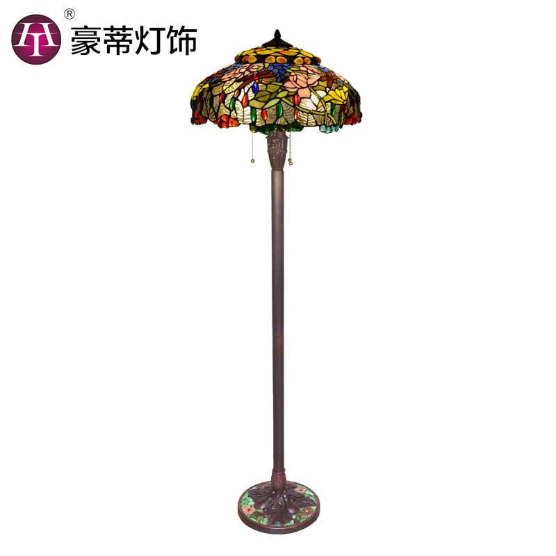 厂家直销帝凡尼彩色玻璃落地灯蜻蜓荷花欧式复古客厅艺术落地灯图片