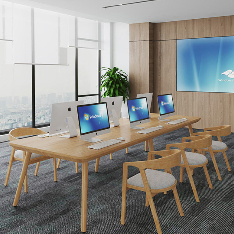 简约现代全实木大型会议桌长桌椅组合原木长方形工作台办公洽谈桌图片