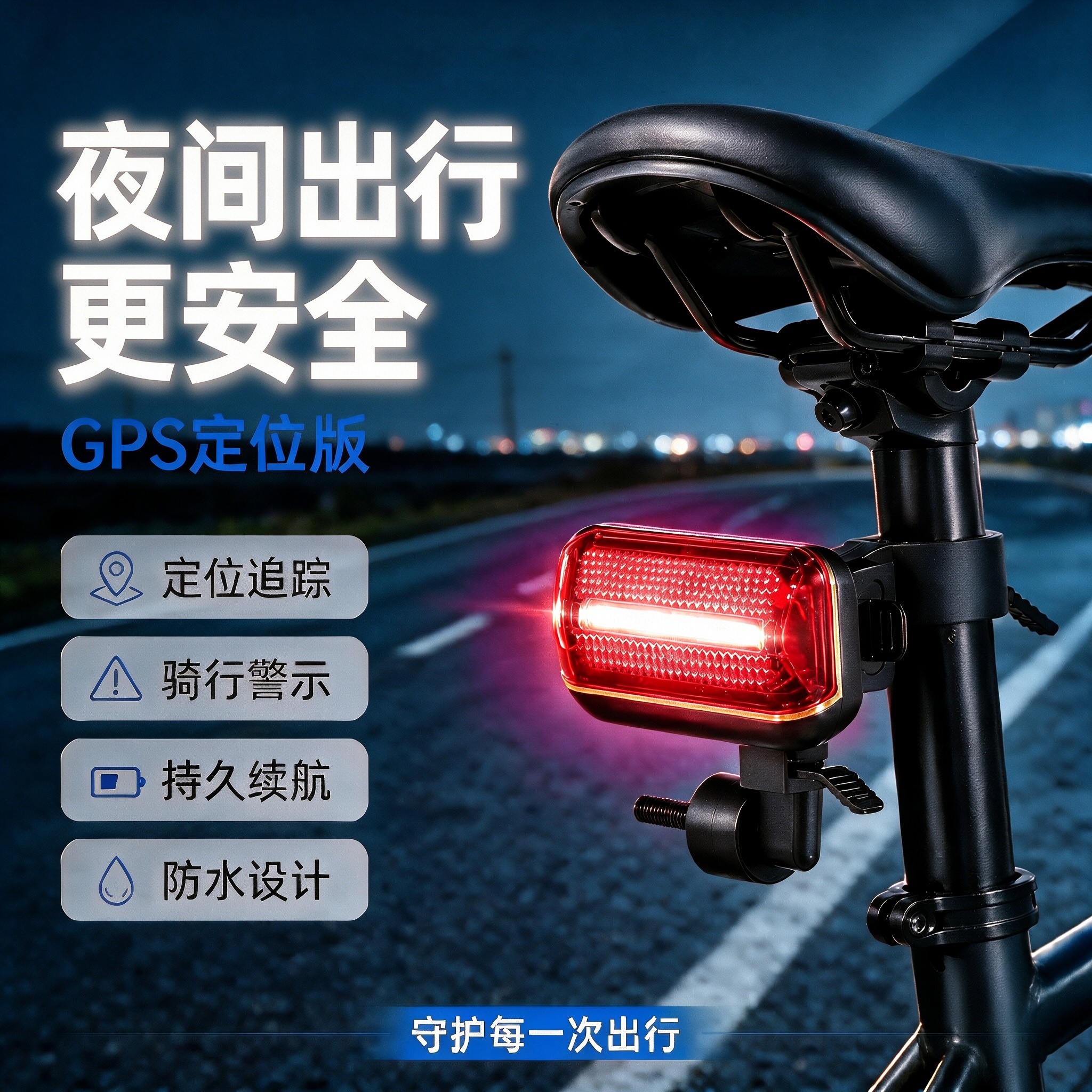 公路车GPS定位器自行车夜间出行安全山地车防盗追踪器防水追踪器