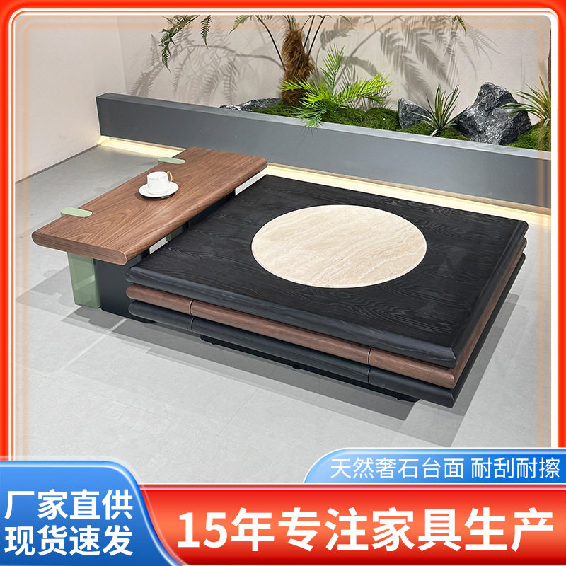 天然劳伦黑金大理石茶几家用小户型轻奢高级感长方形奢石茶几桌子图片
