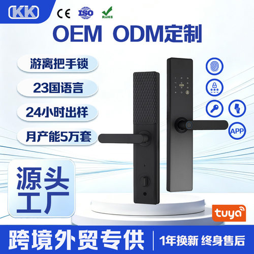 工厂外贸跨境半自动智能指纹密码门锁入户公寓酒店一握开免打孔