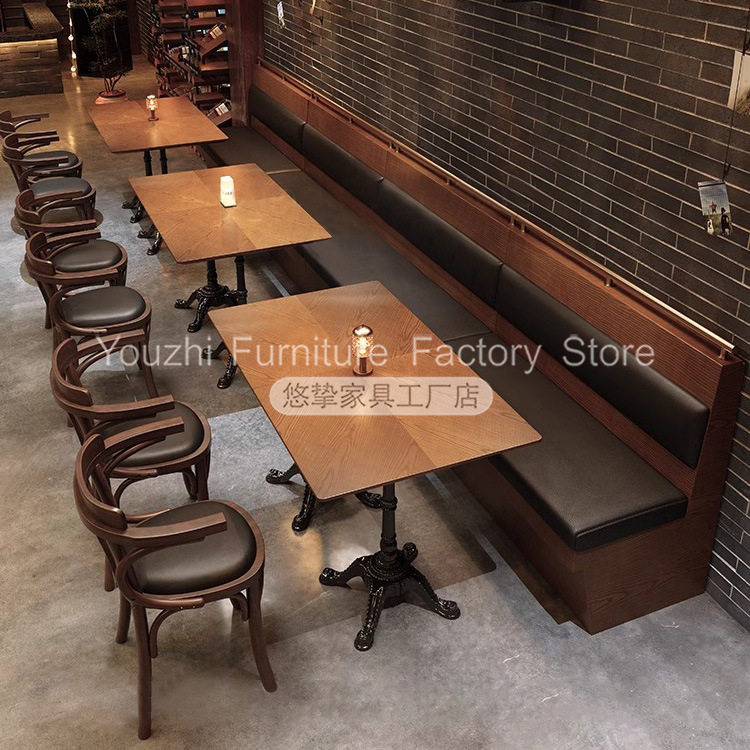 复古清吧卡座沙发民谣小酒馆靠墙卡座工业风酒吧餐厅桌椅卡座桌椅图片
