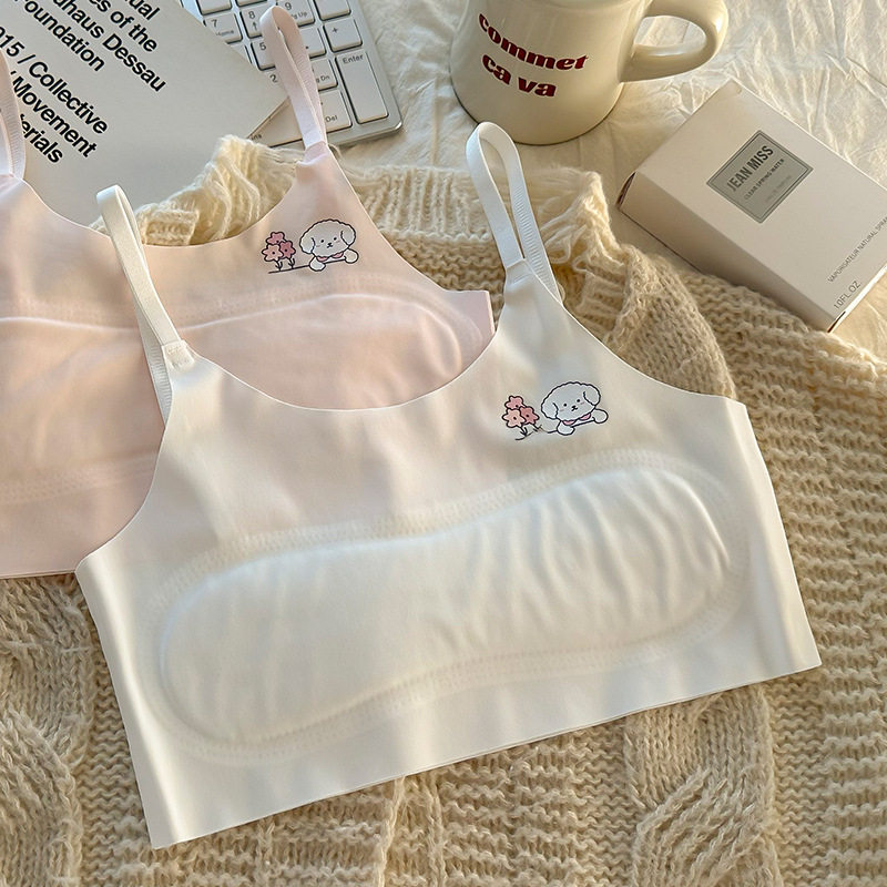 发育期女童无痕内衣防凸点初中学生女孩7-14岁小背心固定棉垫抹胸