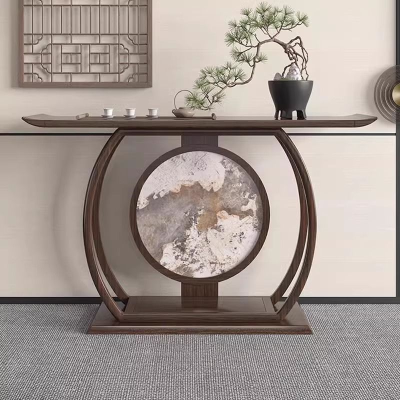 新中式乌金木玄关桌门厅入户现代实木玄关台靠墙条案玄关柜端景台图片
