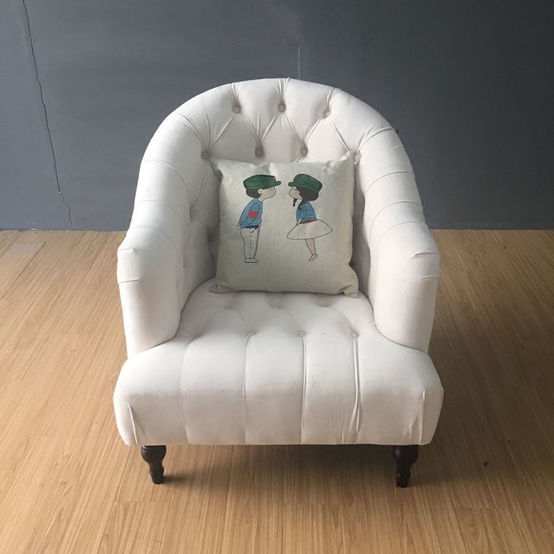 单人沙发椅布艺老虎椅脚凳休闲椅卧室阳台圈椅服装店拉扣绒布热销