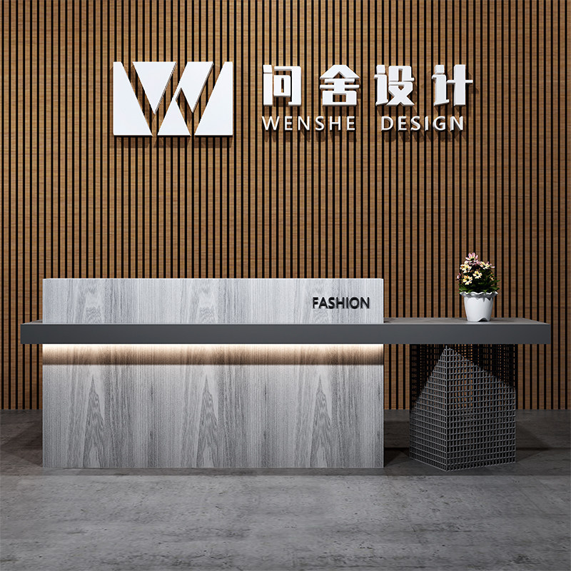 复古工业风收银台餐饮台球室酒店装修公司前台桌接待台转角吧台桌
