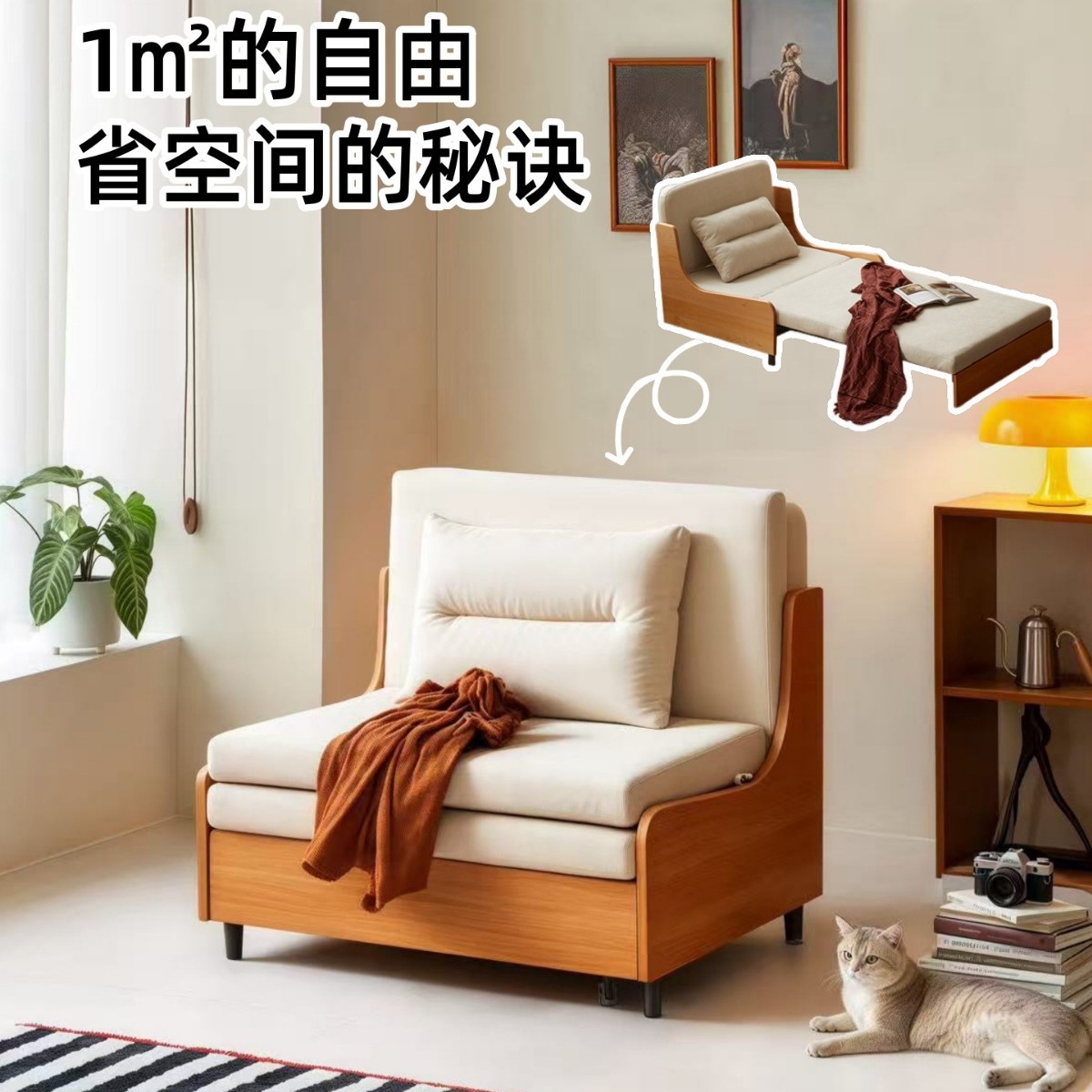 全实木沙发床客厅家用可折叠小户型现代简约多功能坐卧抽拉式沙发图片