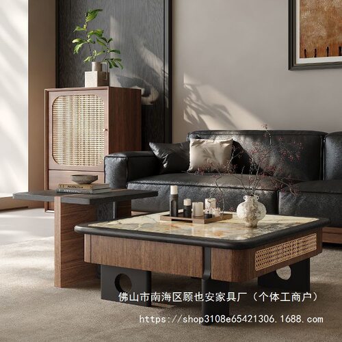 GYA设计茶几2026新款中古风岩板轻奢客厅家用储物创意组合小户型