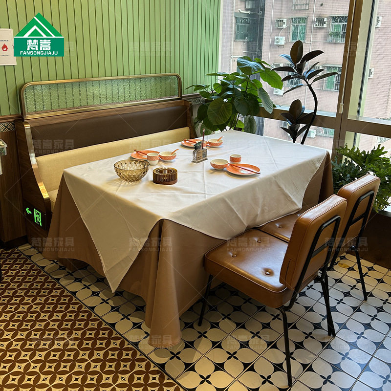 连锁餐厅桌椅组合火锅店饭店餐饮桌椅融合餐厅茶楼咖啡厅卡座沙发图片