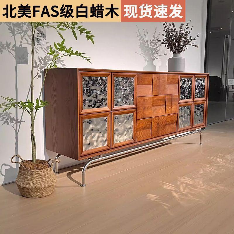 法式中古风白蜡木实木餐边柜一体储物柜酒柜客厅复古收纳置物斗柜图片