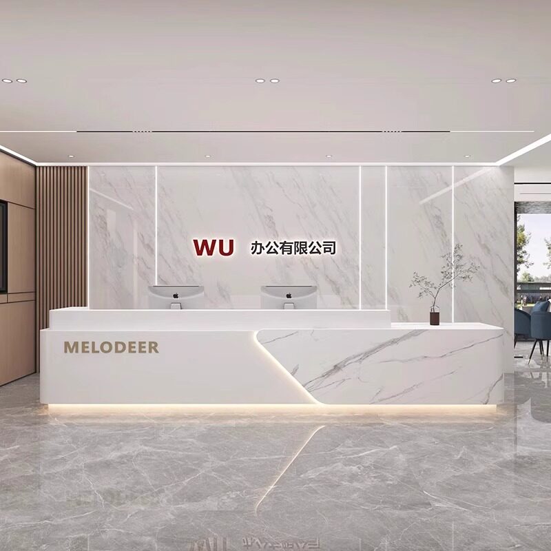 公司前台接待台现代简约酒店大厅物业烤漆吧台办公室工作桌收银台图片