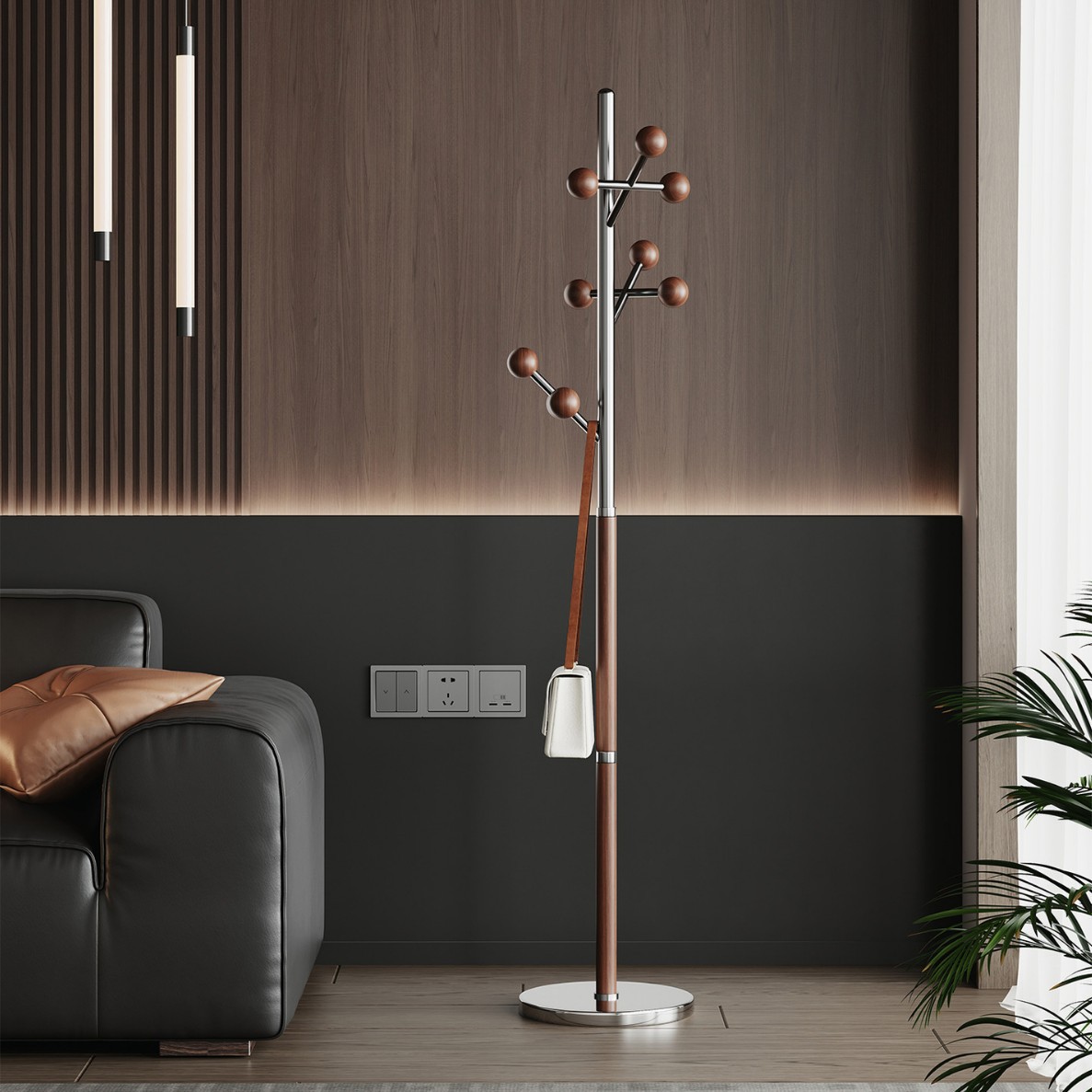 意式高级感小型落地衣架家用入户门衣帽架卧室实木挂衣架衣服架子图片