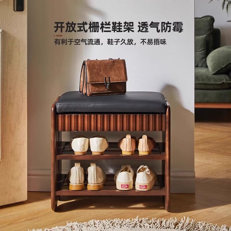 穿鞋凳实木换鞋凳软包凳入门玄关凳进门口可坐式鞋柜鞋架一体图片