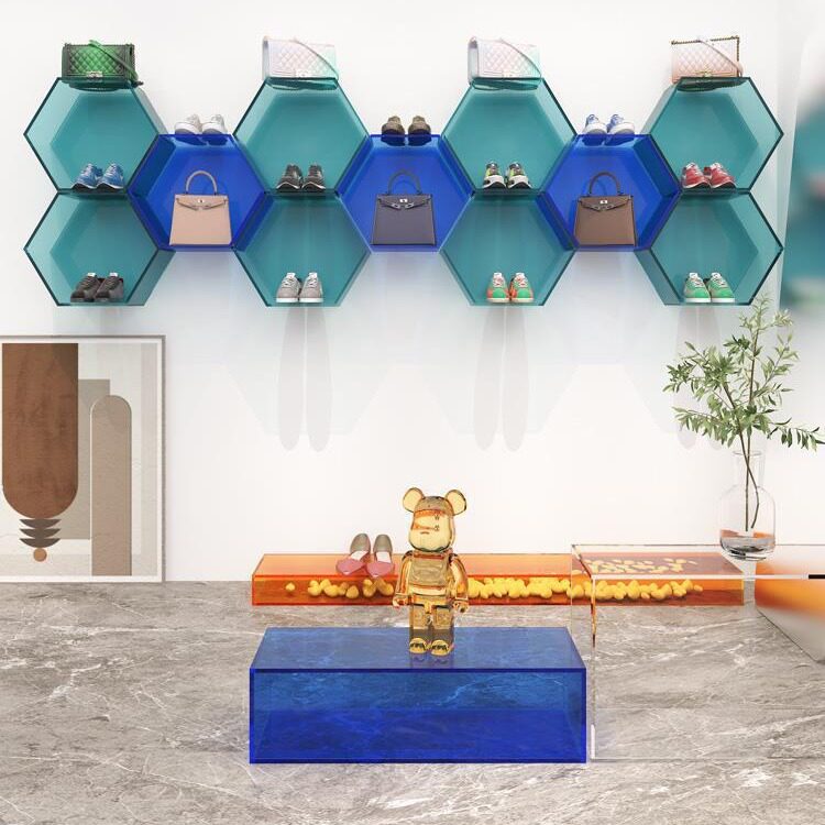 鞋店鞋架亚克力鞋墙展示盒服装店鞋包置物架陈列柜饰品手办收纳架图片