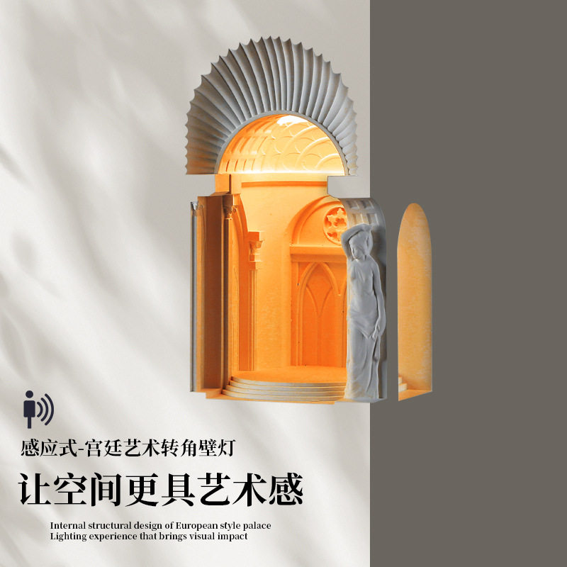 石膏灯嵌入式转角壁灯内嵌预埋拐角感应灯欧式宫廷墙体走廊壁龛灯图片