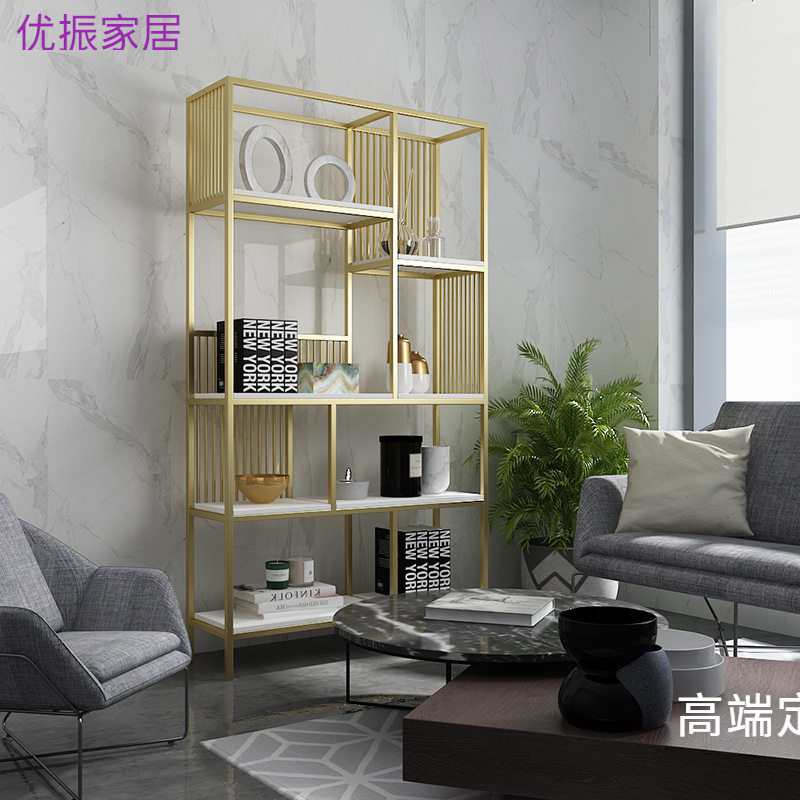 轻奢展示柜 铁艺置物架创意客厅书房办公室隔断陈列多层书架子图片