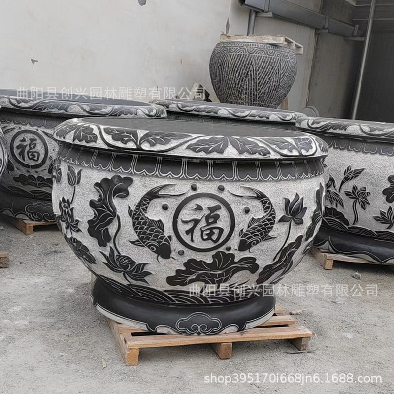 石雕鱼缸花盆门海仿古天然青石大水缸庭院荷花缸户外流水种花石缸图片