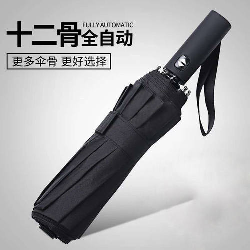 12骨自动折叠大号双人晴雨伞黑胶
