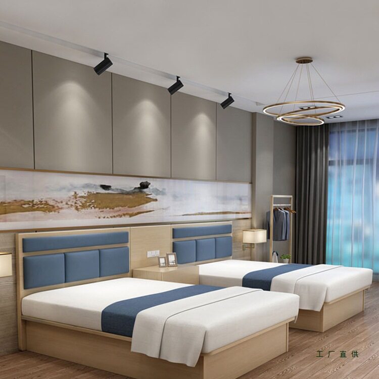 酒店家具标间全套公寓民宿宾馆床板式大床床头靠板床箱床头柜简易图片