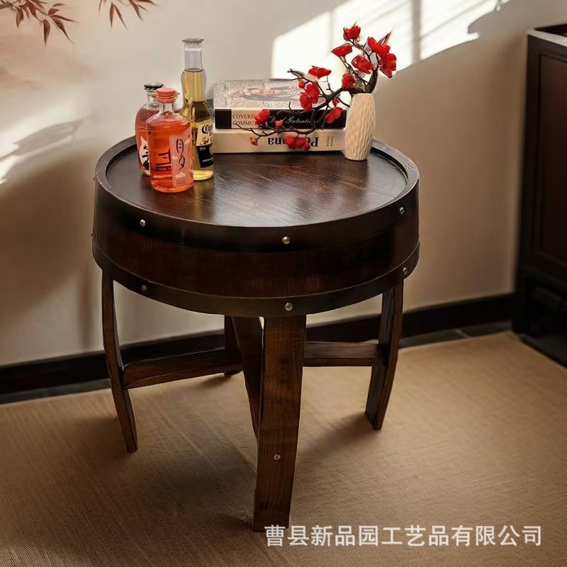 木质酒桶桌简约实木家具茶几木桌家用客厅家居装饰中式茶桌桌子图片