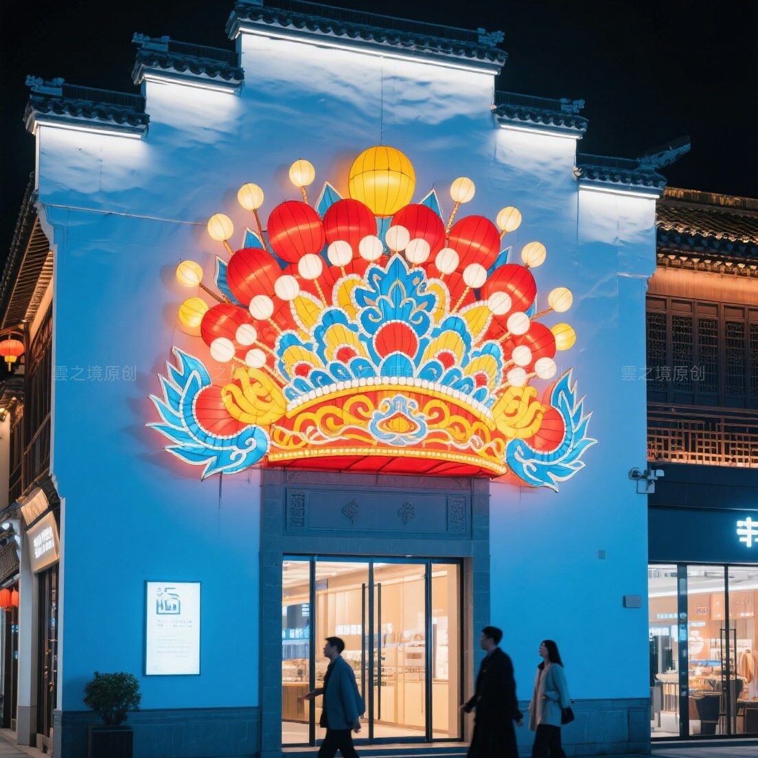 网红国潮凤冠艺术装置雕塑打卡拍照道具景区公园广场灯光美陈门头图片