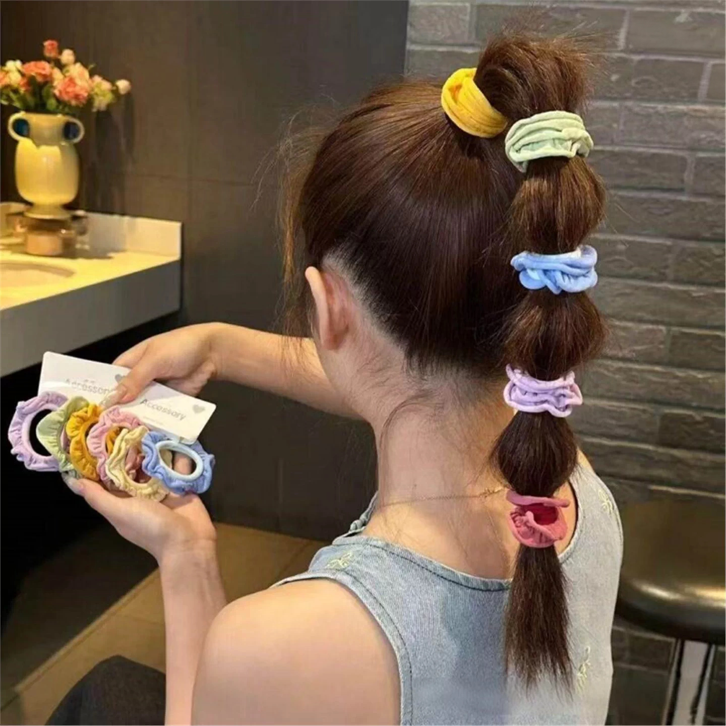 少女心荷叶边糖果色发圈高