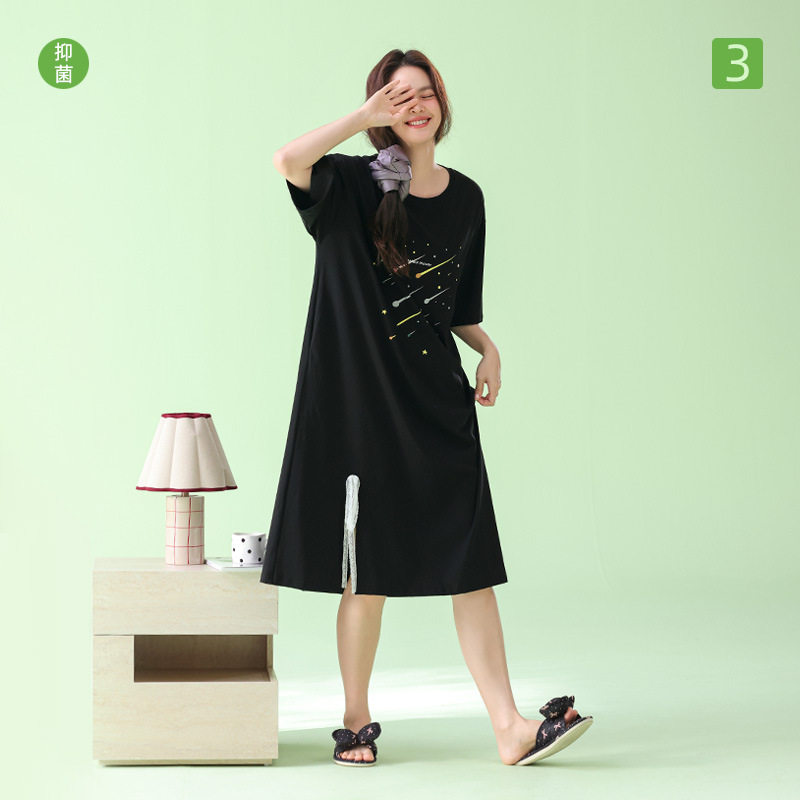 【超柔软】夏季薄款莫代尔棉睡裙女宽松流星印花中长款裙子可外穿