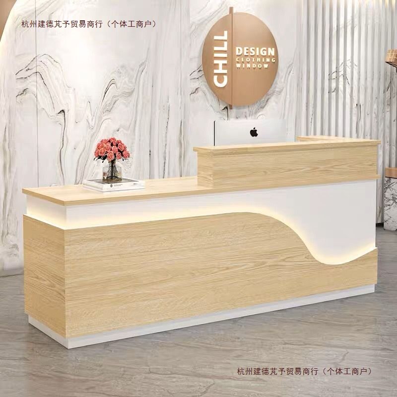 简约现代公司前台美容院接待台服装店收银台转角吧台发光灯带柜台图片