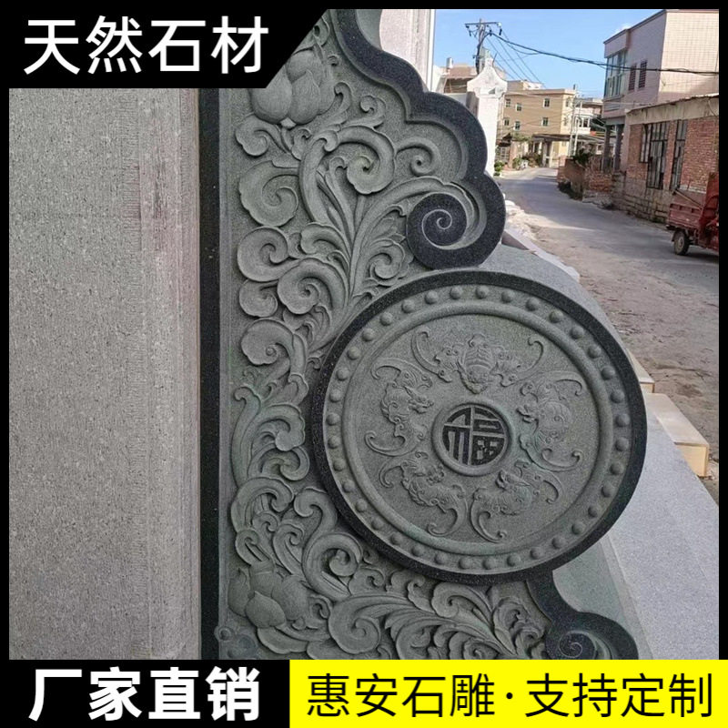 石雕门墩天然青石麒麟摆件一对新中式别墅门口庭院家用石鼓抱鼓石图片