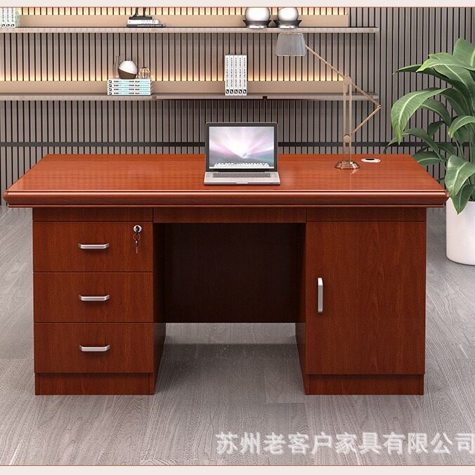 高档办公桌单人位电脑桌油漆贴实木皮经理桌带拉手主管桌子电脑桌图片