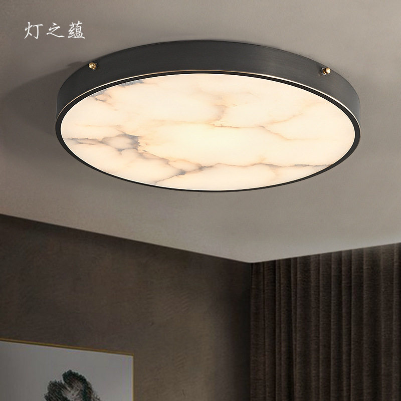 全铜新中式云石led三色变光吸顶灯卧室房间阳台过道现代简约灯具图片