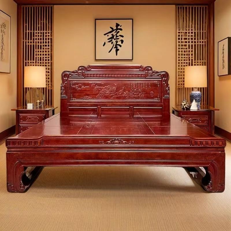 红檀木实木榫卯结构1.8m全实木大床1.5m加厚家用2.0m主卧室双人床图片