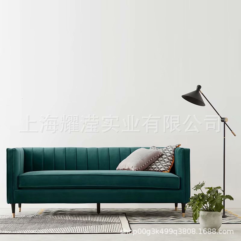 北欧布艺三人沙发定制家具咖啡厅休闲沙发样板间售楼处接待沙发图片