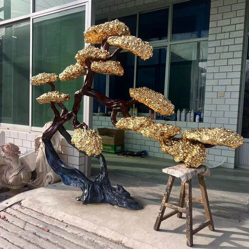 大型仿真铸铜迎客松雕塑落地摆件酒店大堂售楼处园林景观装饰